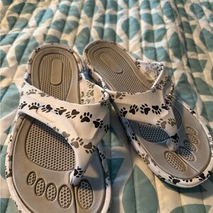White and Black Paw Print Sandals
